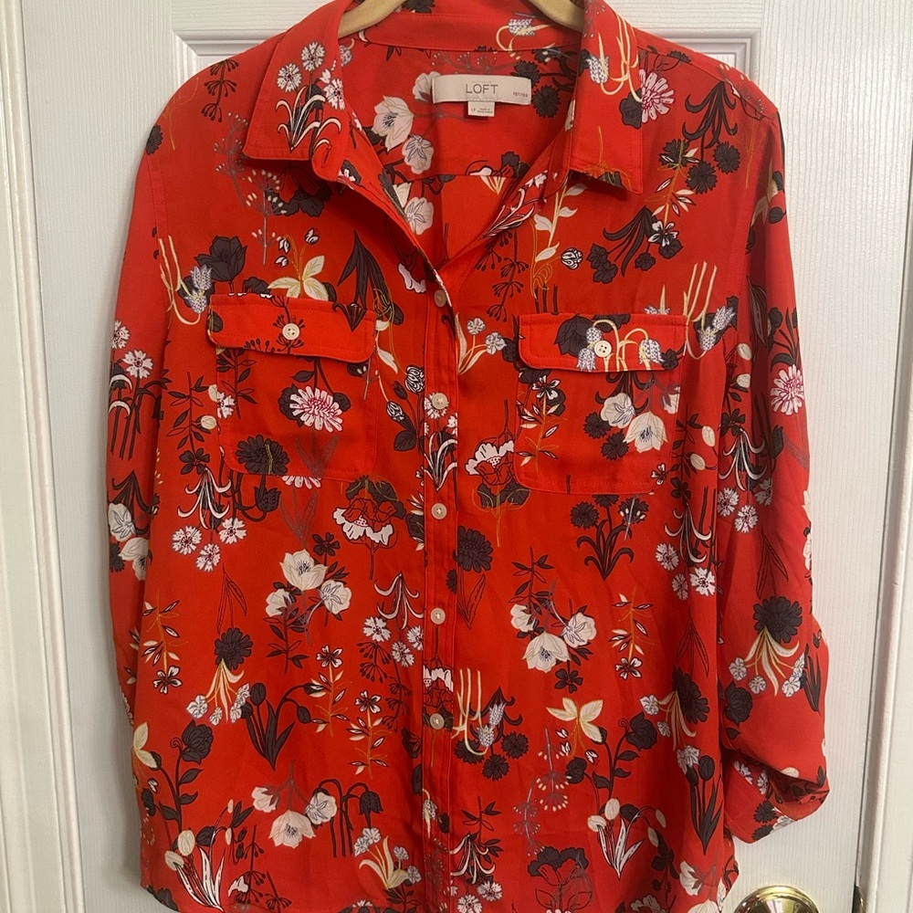 LOFT Scarlet Floral Blouse